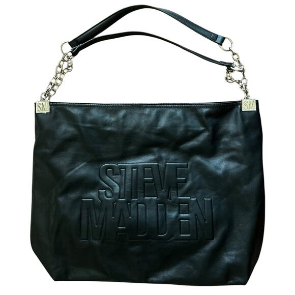 Steve Madden Handbags - Steve Madden BSHARON Black Oversized Logo Chain Tote Shoulder Bag